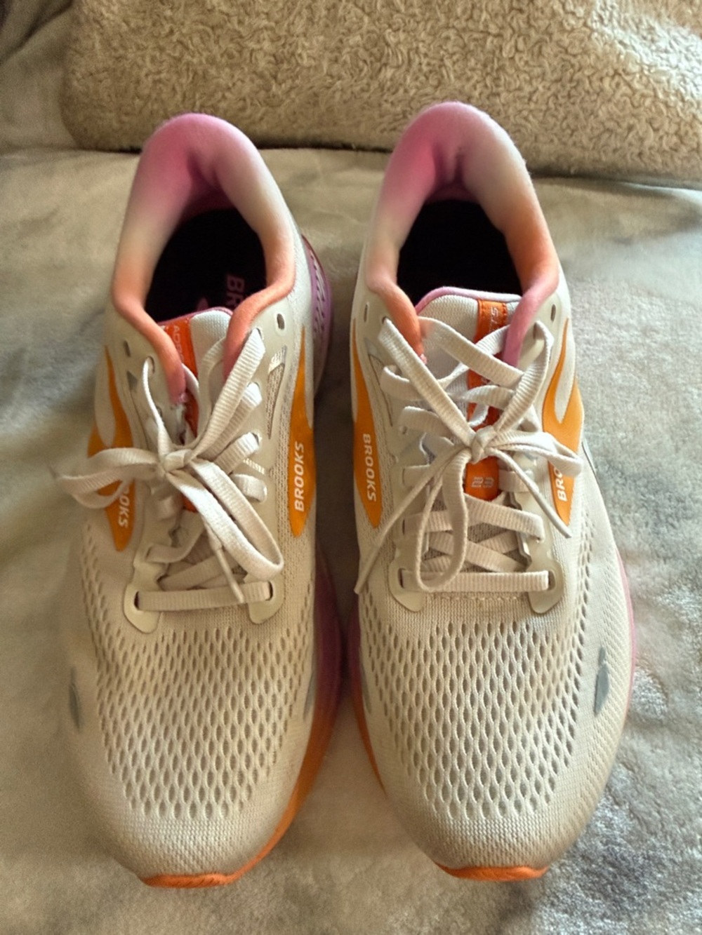 Brooks Women's Cream Running Shoes with Orange and Pink Details